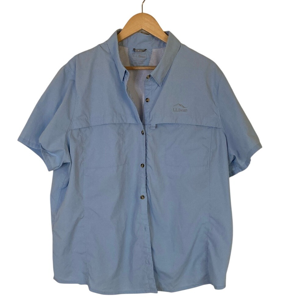 L.L. Bean Womens Blue Casual Button Down Shirt‎ Size 2X Outdoors Hiking Camping